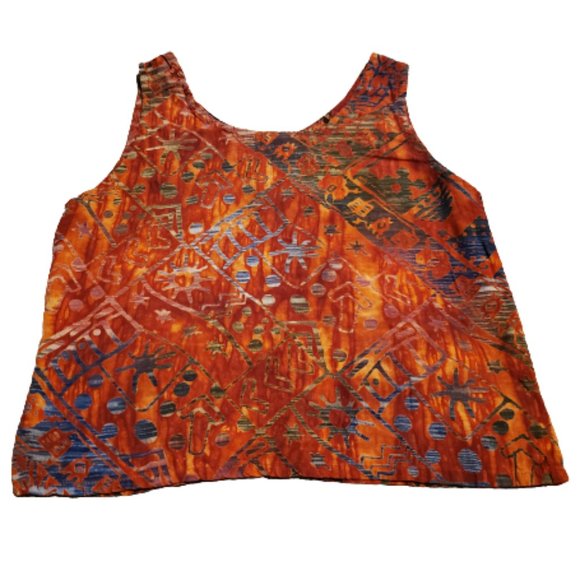Rum Reggae Island Pattern Button Up Tank Top Women's Small S Orange Multi-color - Picture 2 of 7